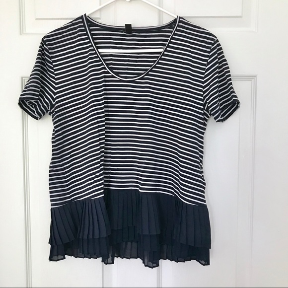 J.Crew Pleated chiffon-hem striped T-shirt - Picture 3 of 7